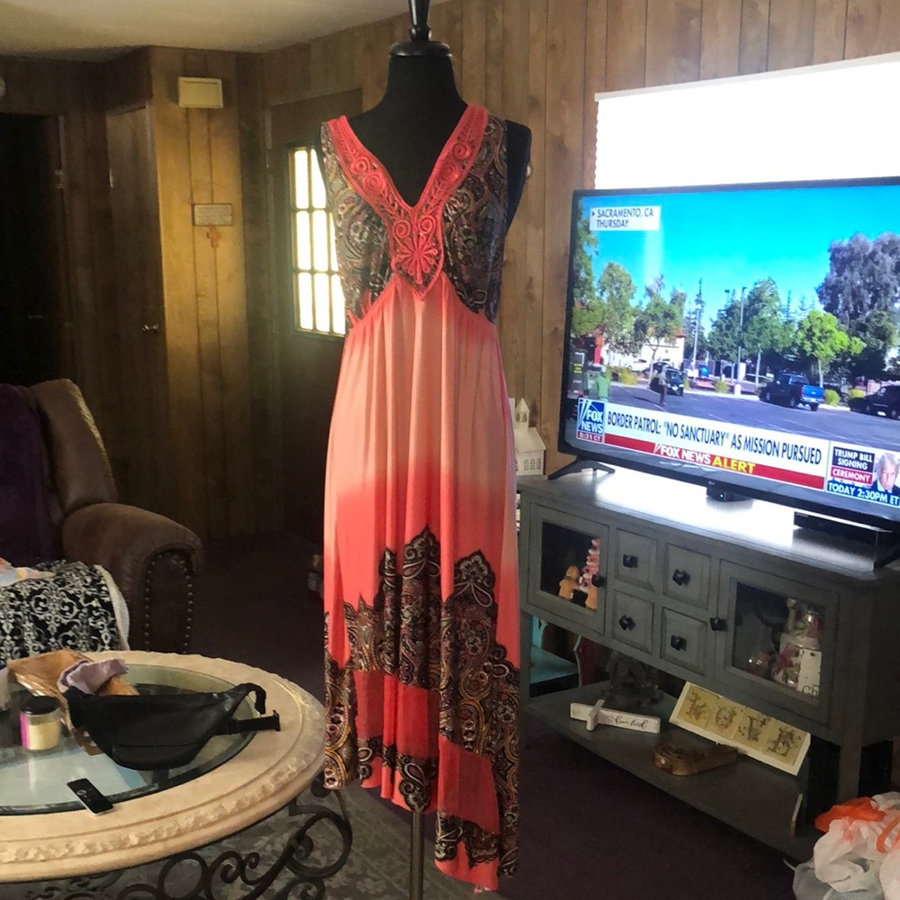 Elegant Coral and Black Sleeveless Dress-Bohemian Dress by Live & Let Live